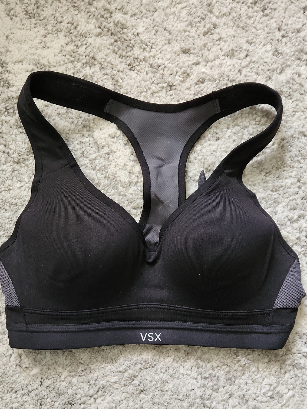 VSX Incredible Black Racerback Padded Sports Bra with Mesh Back